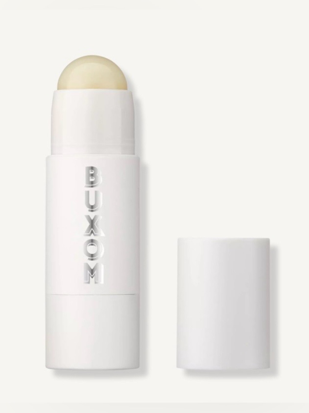 Buxom Nourishing Lip Balm Stick in White Packaging with Clear Balm